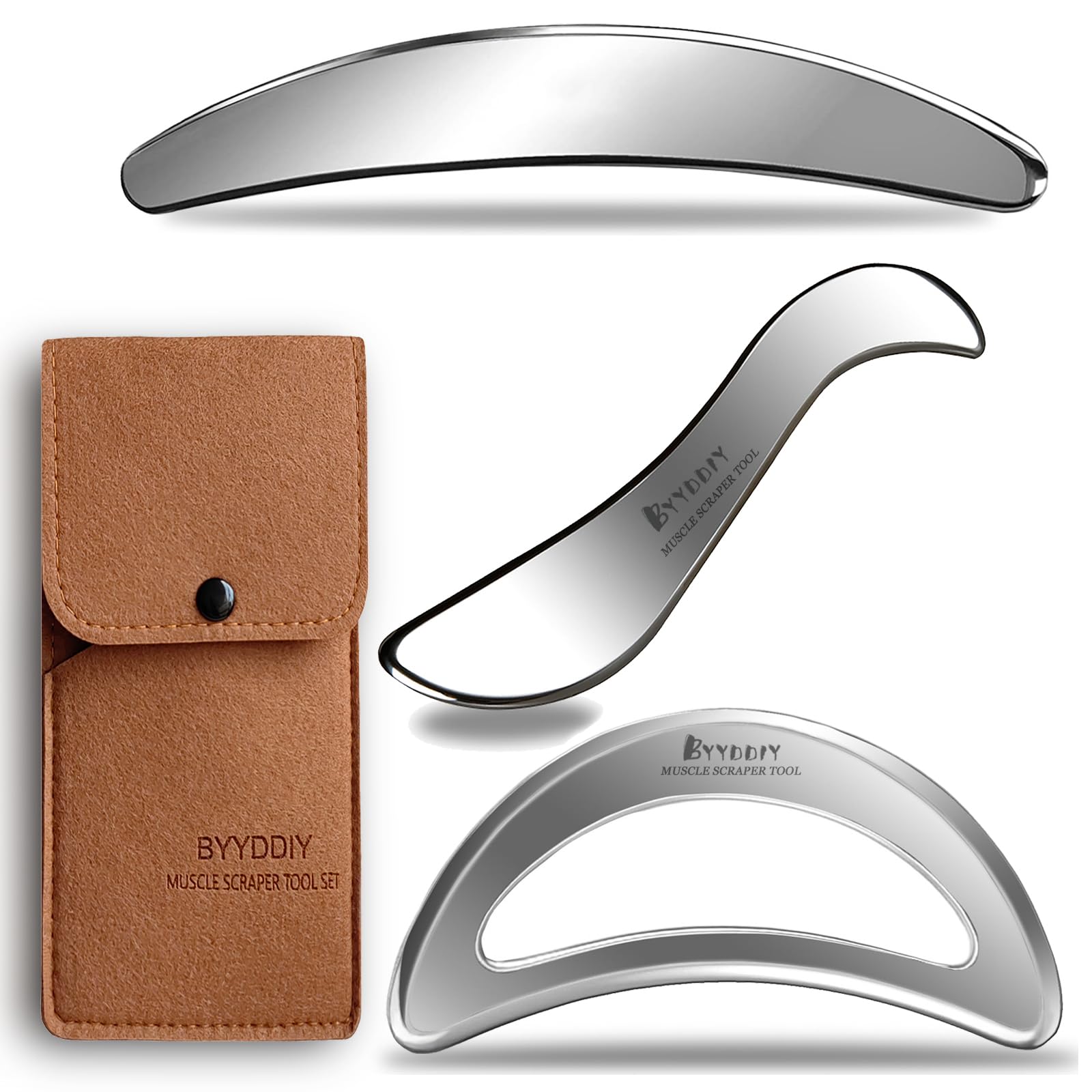BYYDDIY SD 2 in 1 Stainless Steel GuaSha Muscle Scraper Tools Set,Scar Tissue Tool,Physical Therapy Tools,Muscle Scraping Tool,Massage Scraper,IASTM Tools,Soft Tissue Massage Tool (SD2)