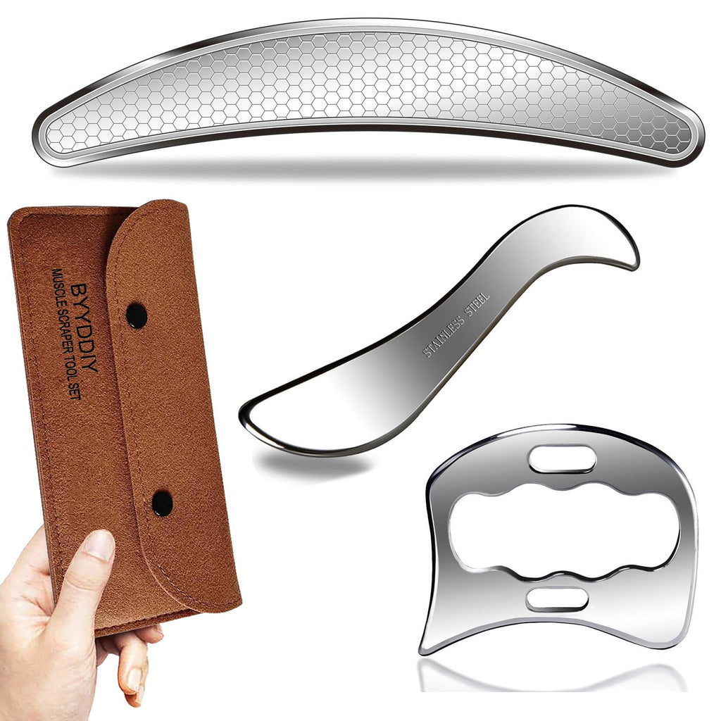 BYYDDIY Stainless Steel Gua Sha Muscle Scraper Tools Kit, Scraping Massage Tool,Massage Scraper Tools for Physical Therapy (M-SDB)
