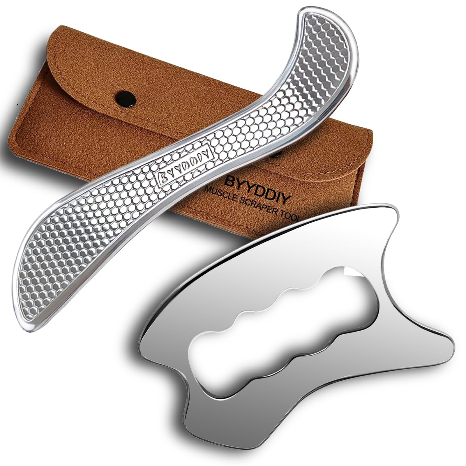 BYYDDIY SD 2 in 1 Stainless Steel GuaSha Muscle Scraper Tools Set,Scar Tissue Tool,Physical Therapy Tools,Muscle Scraping Tool,Massage Scraper,IASTM Tools,Soft Tissue Massage Tool (SD2)