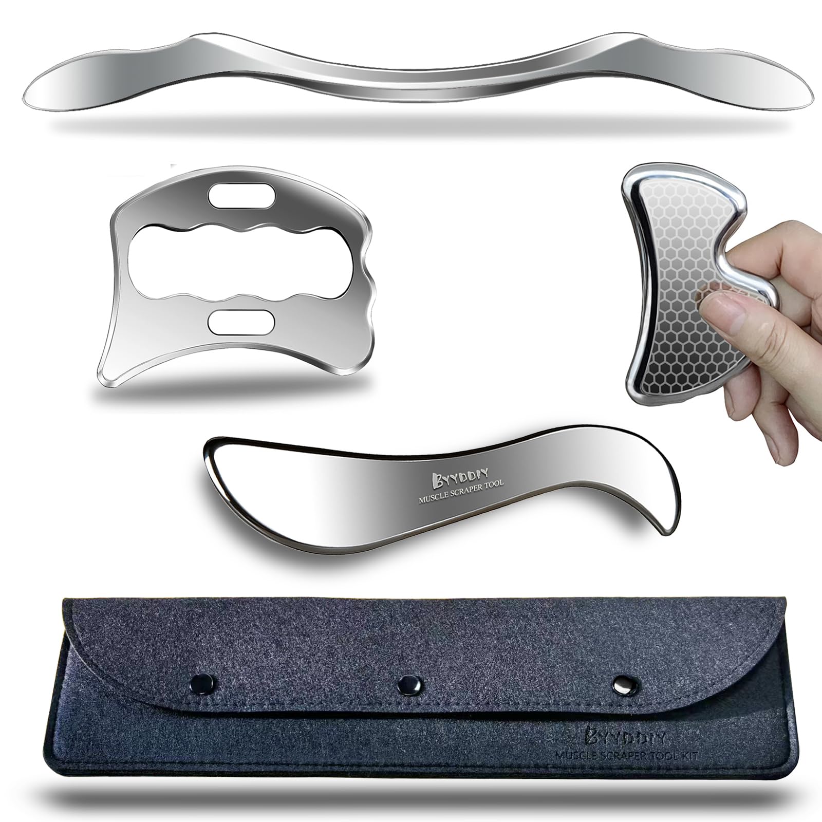 BYYDDIY 3 in 1 Stainless Steel Muscle Scraper Tools Set,Scraping Massage Tools for Physical Therapy,Derma Edge Massage Tool & GuaSha Massage Scraper Tool,IASTM Tools,Guasha Tool for Body
