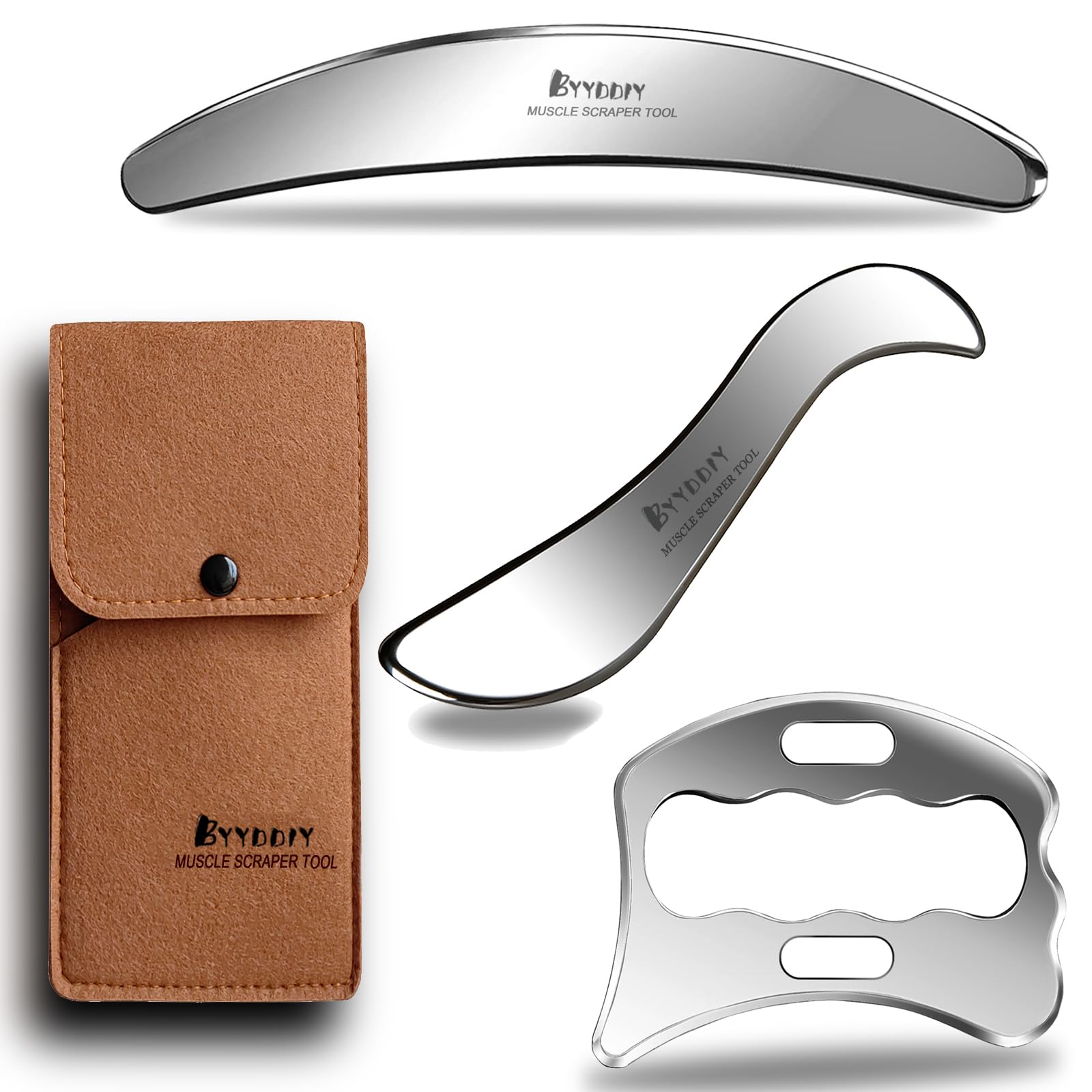 BYYDDIY SD 2 in 1 Stainless Steel GuaSha Muscle Scraper Tools Set,Scar Tissue Tool,Physical Therapy Tools,Muscle Scraping Tool,Massage Scraper,IASTM Tools,Soft Tissue Massage Tool (SD2)