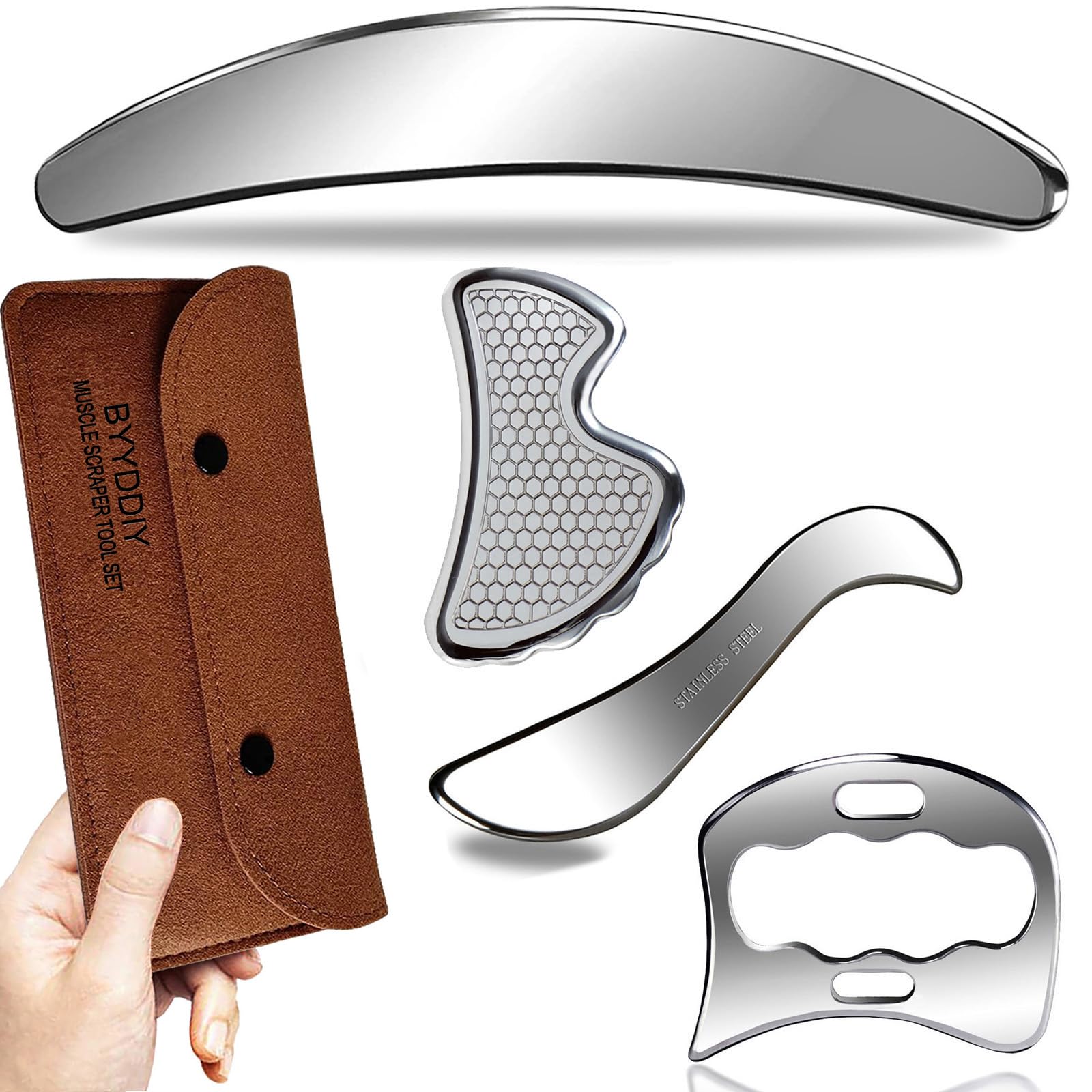 BYYDDIY 3 in 1 Stainless Steel Muscle Scraper Tools Set,Scraping Massage Tools for Physical Therapy,Derma Edge Massage Tool & GuaSha Massage Scraper Tool,IASTM Tools,Guasha Tool for Body