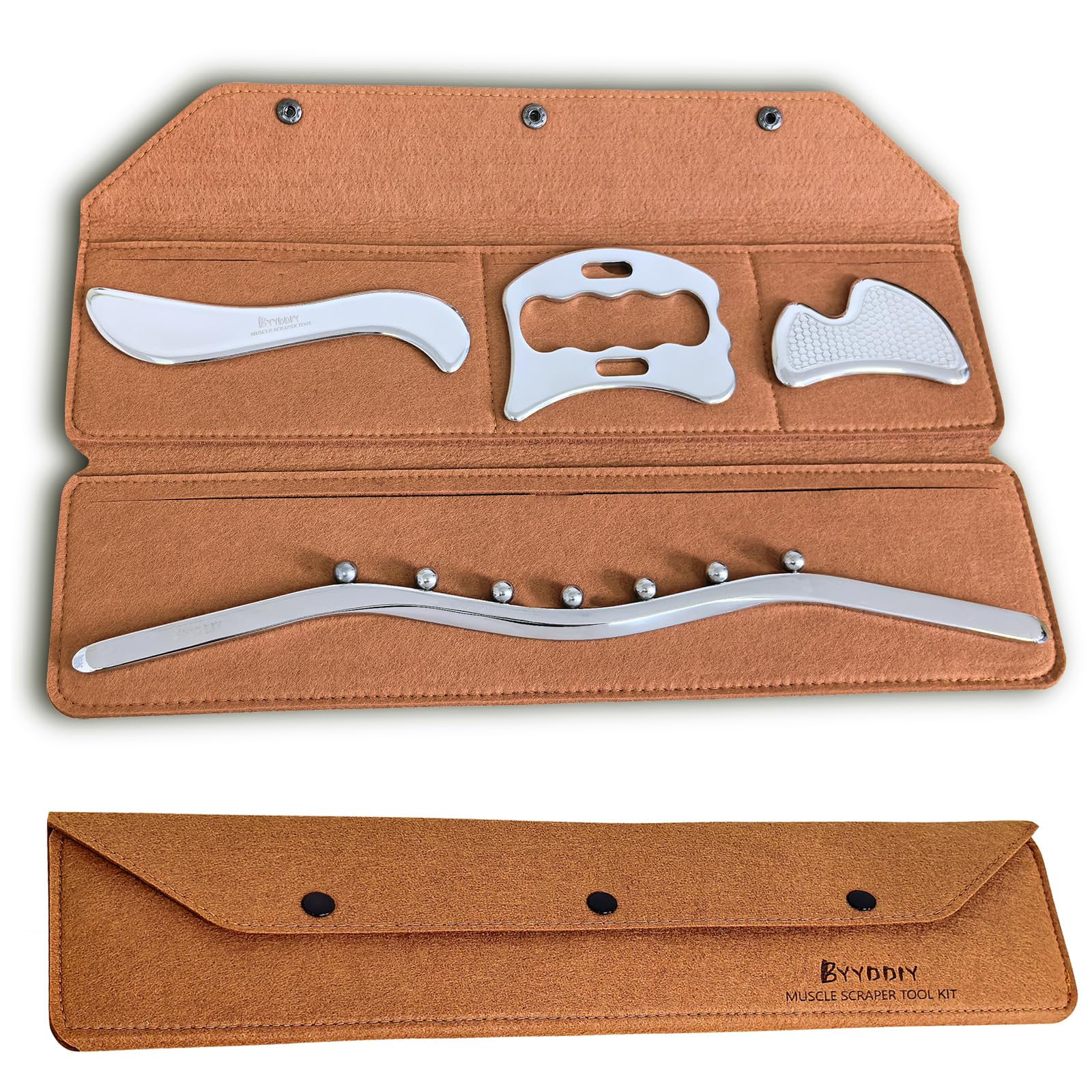 BYYDDIY 3 in 1 Stainless Steel Muscle Scraper Tools Set,Scraping Massage Tools for Physical Therapy,Derma Edge Massage Tool & GuaSha Massage Scraper Tool,IASTM Tools,Guasha Tool for Body