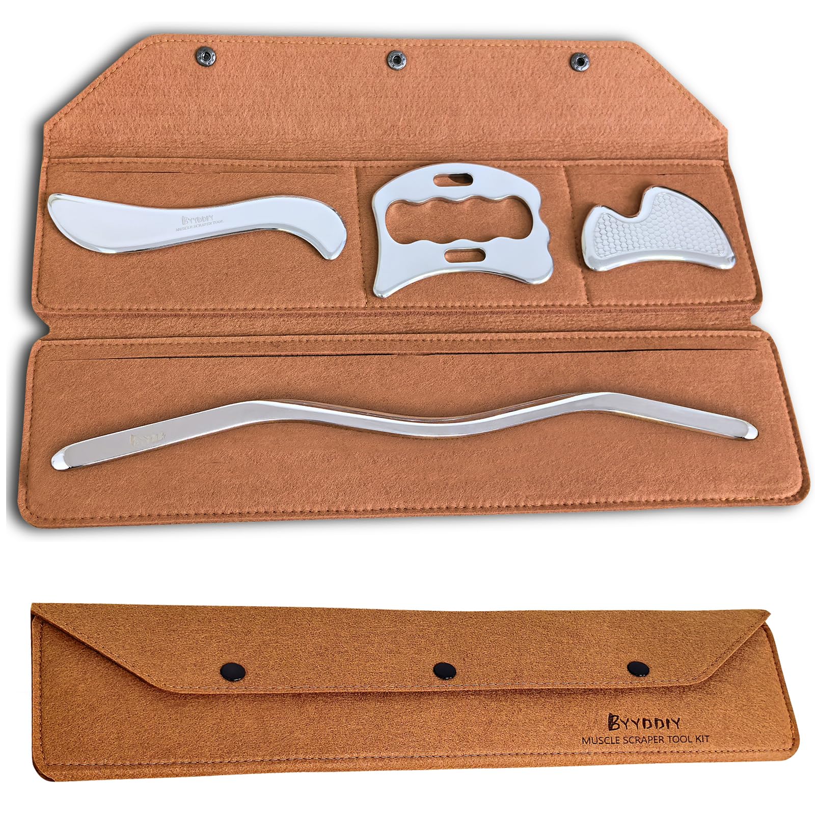 BYYDDIY 3 in 1 Stainless Steel Muscle Scraper Tools Set,Scraping Massage Tools for Physical Therapy,Derma Edge Massage Tool & GuaSha Massage Scraper Tool,IASTM Tools,Guasha Tool for Body